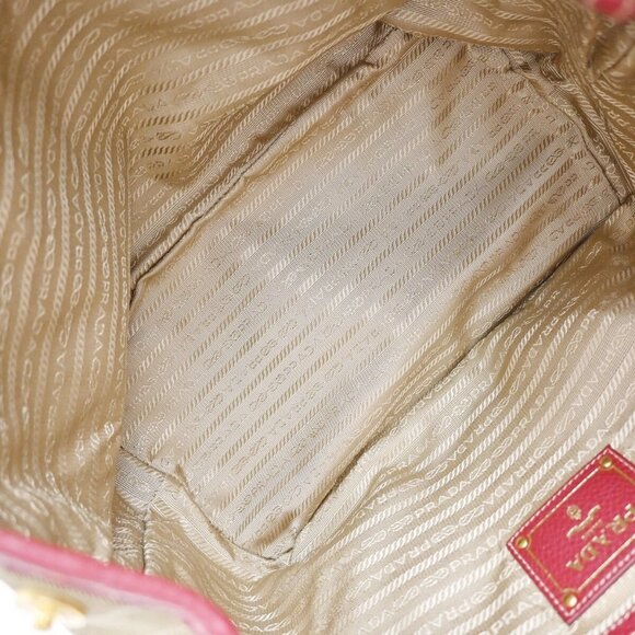 PRADA MILANO Logo 2Way Shoulder Hand Bag Canvas Leather Brown Red 79EE817 - Picture 10 of 16